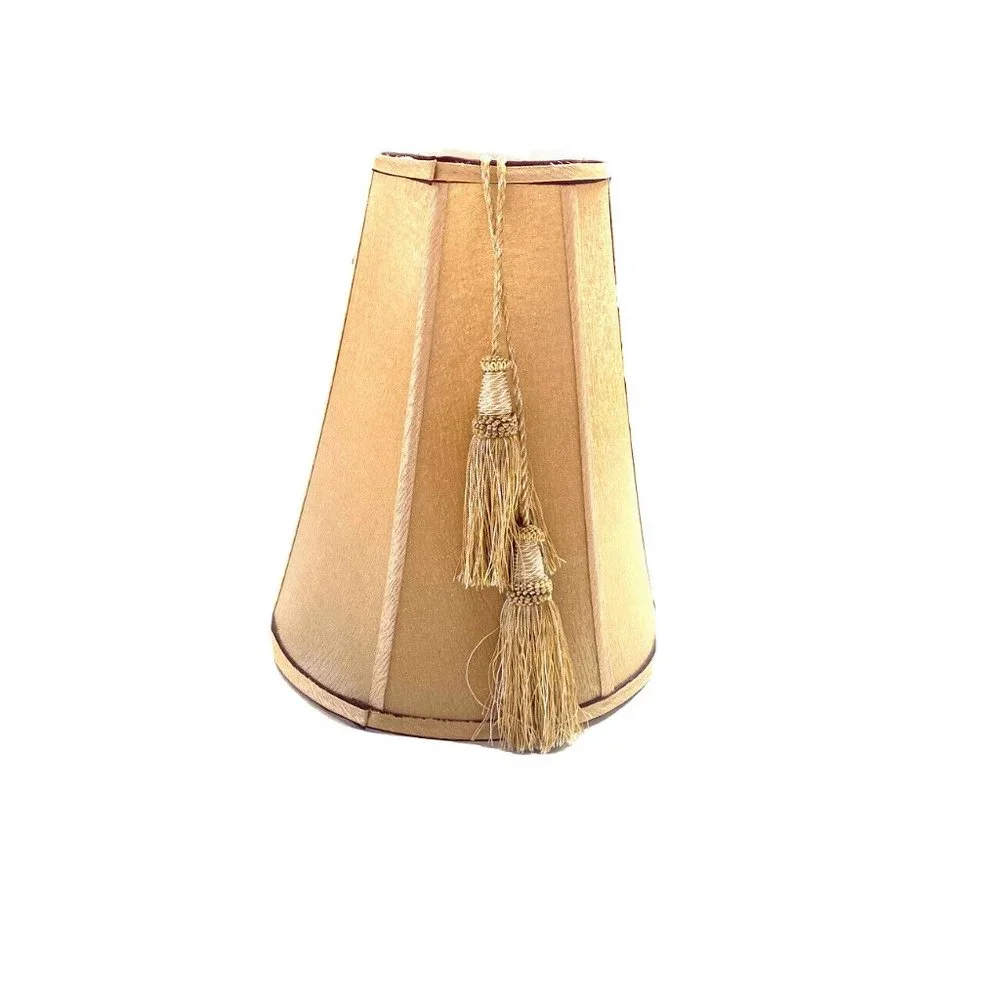 Vintage Golden Lampshade Horn Empire Tassels Red Ribbon Trim Luxury Home Lamps